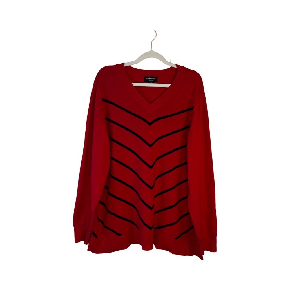 Liz Claiborne Woman Plus Chevron Sweater V Neck Cotton Red Black Size 2X